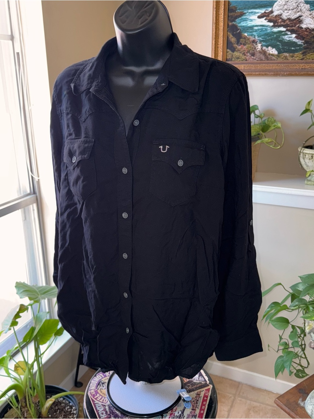 Black True Religion western button-down